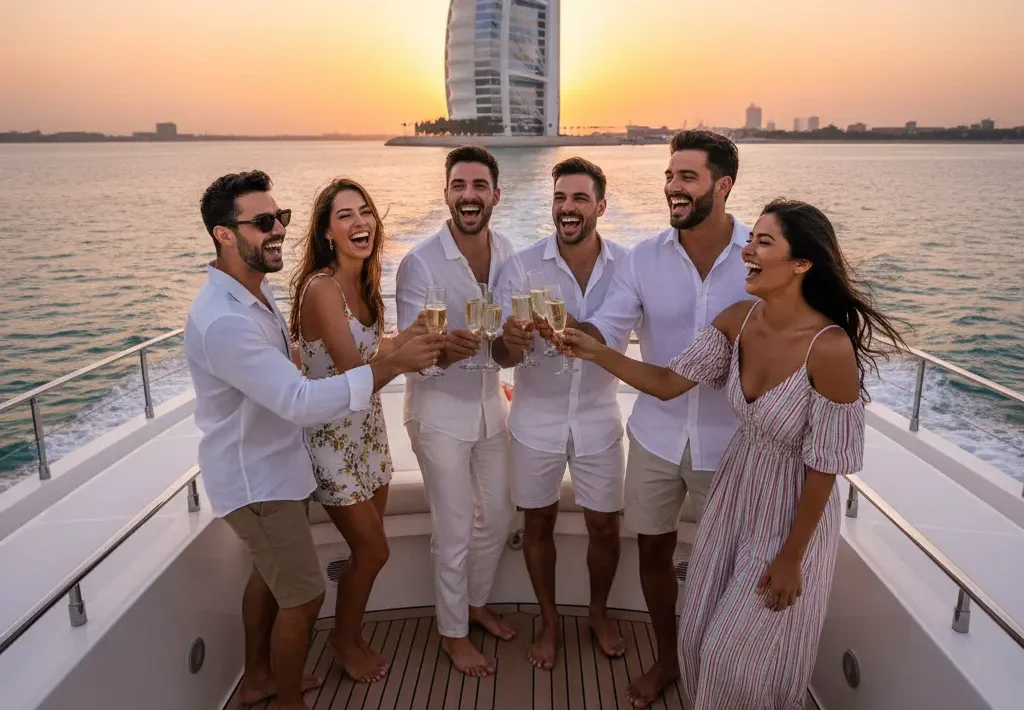 enjoying a group of people on the dubai yacht